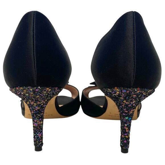 KATE SPADE NY Sala Glitter Heel D'Orsay Pumps SZ 9.5 Black Satin Peep Toe Formal - Picture 2 of 10